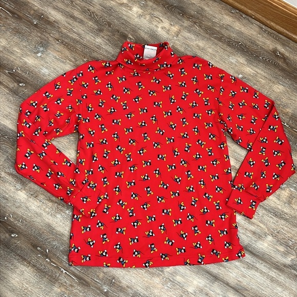 VTG Mickey & Co Womens Red Turtleneck Disney All Over Mickey Mouse Print Size L - Picture 10 of 11